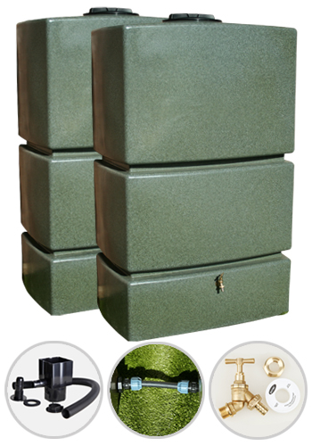 2 x 1275L Green Marble Water Butt Kit