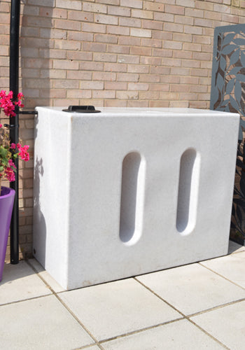 1000 litre slimline water butt in white marble