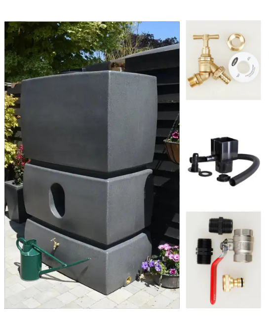 1200 Litre Water Butt in Millstone - C/W Tap Kit, Diverter & Shut Off Valve
