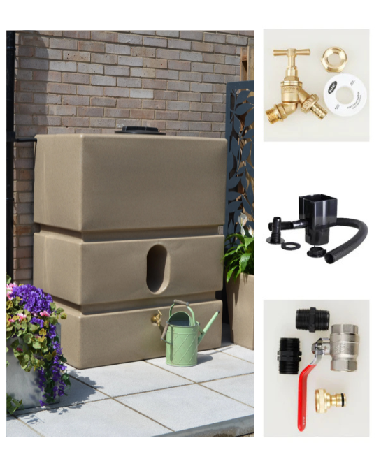 1200 Litre Water Butt in Sandstone - C/W Tap Kit, Diverter & Shut Off Valve