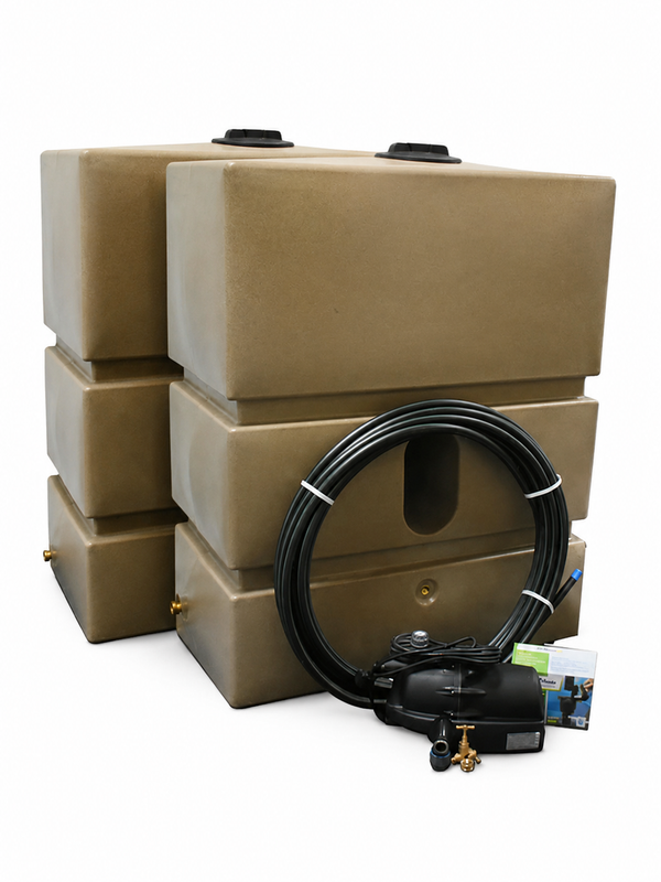 2 x 1200 Litre EasyConnect Rainwater Harvesting System - Sandstone