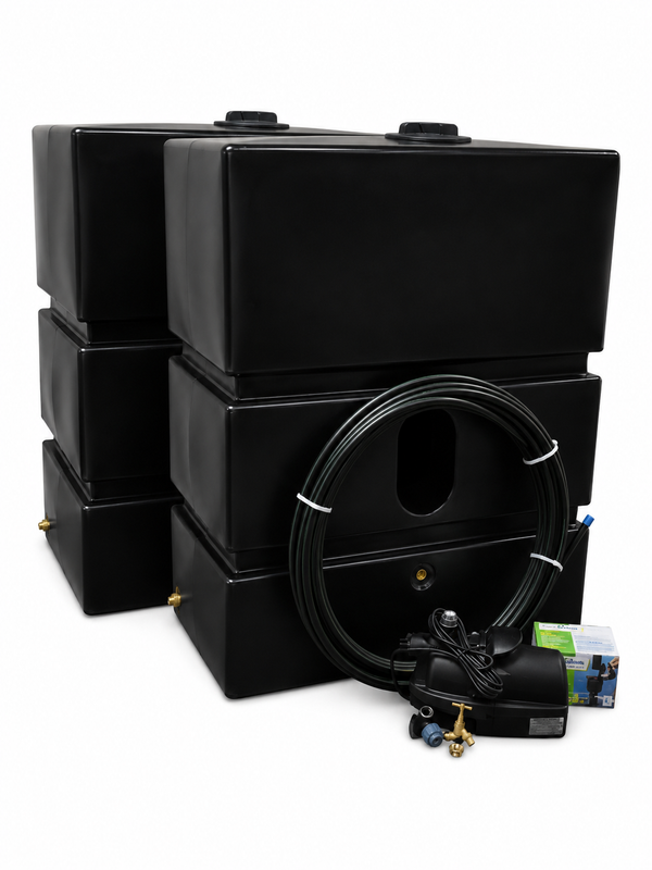 black water butts with a hose and pump