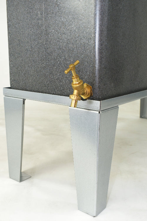 400 Litre Flat Pack Water Butt Stand - Galvanised showing brass tap