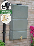 100 Litre Wall Mounted Water Butt with Tap & Diverter - Green Marble