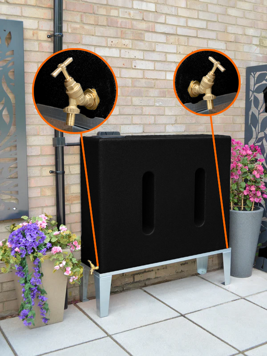 400 Litre Slimline Water Butt in Black - Double Outlet