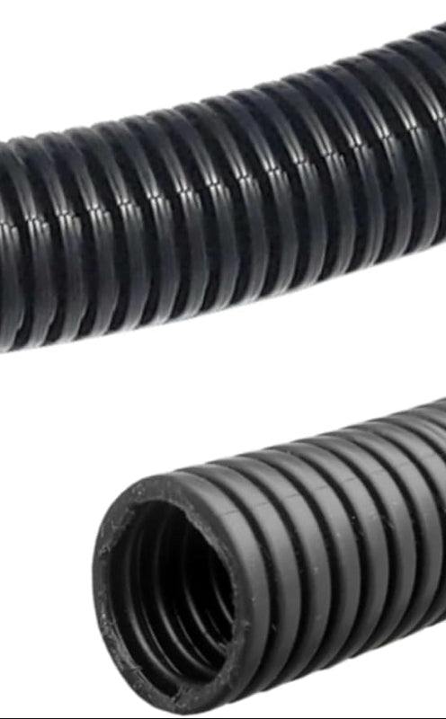 Black corrugated flexible conduit pipe.