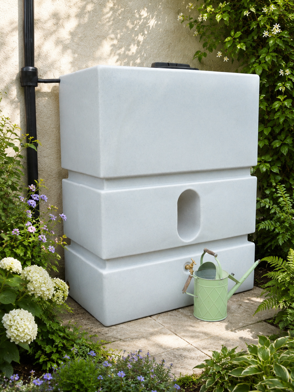 1200 Litre Water Butt in White Marble