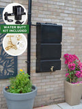 100 Litre Wall Mounted Water Butt with Tap & Diverter - Black