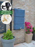 100 Litre Wall Mounted Water Butt with Tap & Diverter - Blue Stone