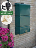 100 Litre Wall Mounted Water Butt with Tap & Diverter - Green